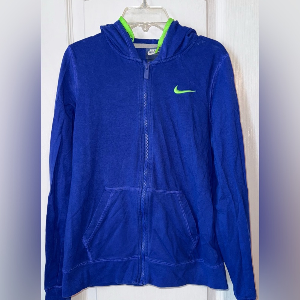 Nike Blue Green Zip Up Jacket Hooded Sweatshirt Size M